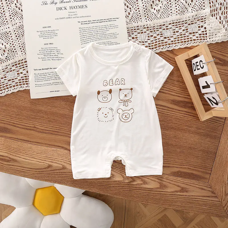 Baby's White Fart Wrap Shorts Set with Cartoon Print - Image 6
