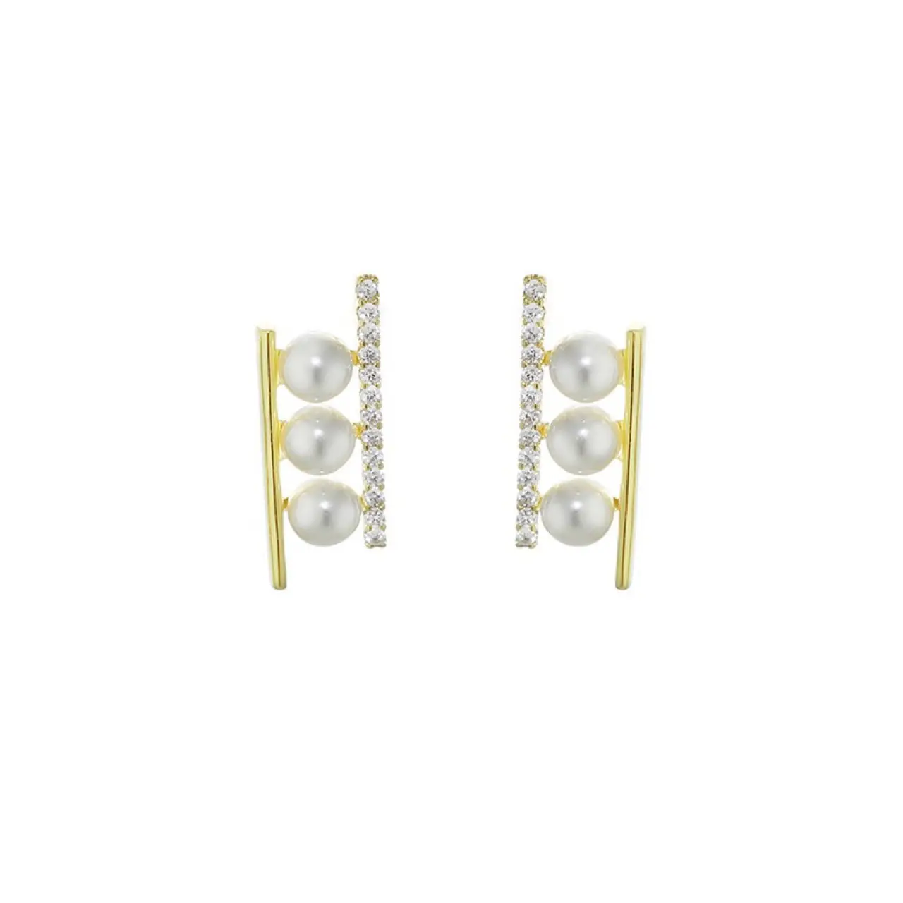 Wood Ear Earrings with Natural Freshwater Pearl & Micro Diamond Design - Image 5