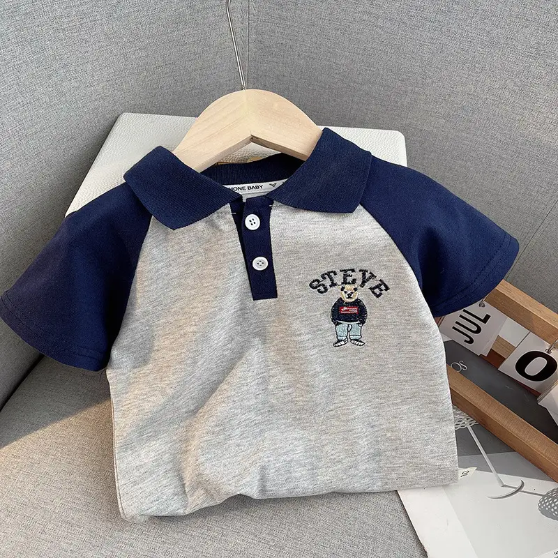 Summer Boys Polo Shirt Shorts Set Blue Grey 2026 - Image 3