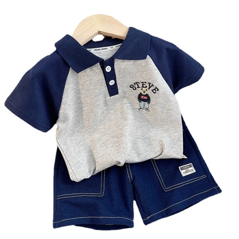 Summer Boys Polo Shirt Shorts Set Blue Grey 2026 - Image 5