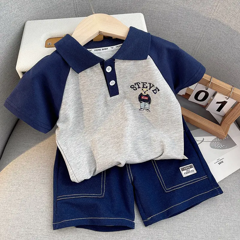 Summer Boys Polo Shirt Shorts Set Blue Grey 2026 — feature 15