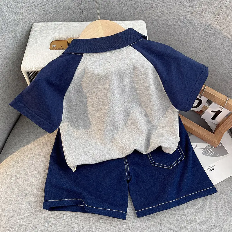 Summer Boys Polo Shirt Shorts Set Blue Grey 2026 — feature 16