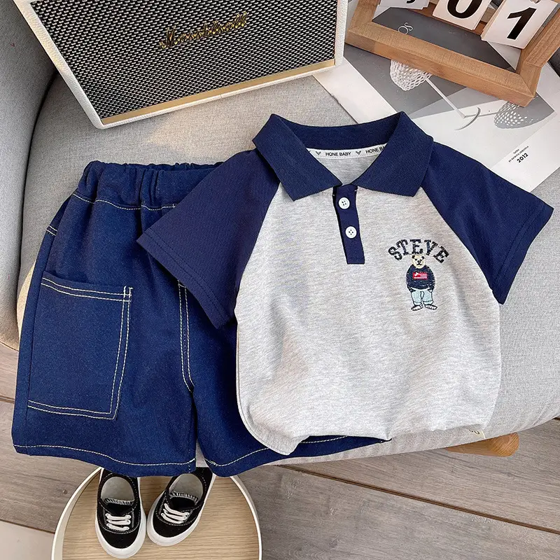 Summer Boys Polo Shirt Shorts Set Blue Grey 2026 — feature 4