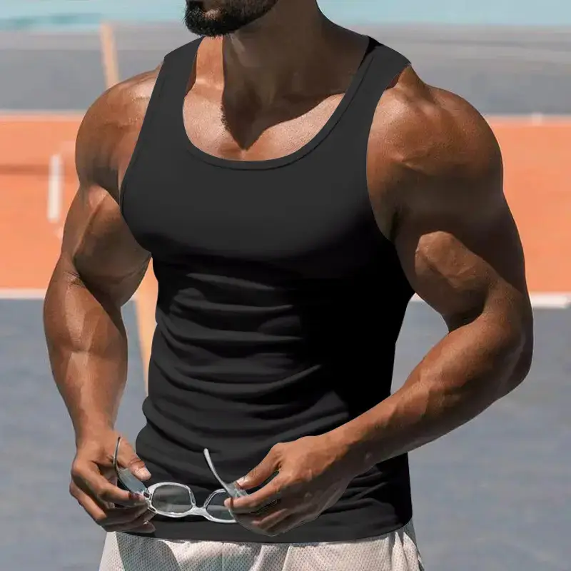 2023 Men's Black I-Shaped Summer Fitness Vest — feature 12