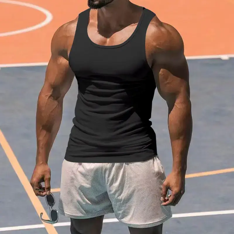 2023 Men's Black I-Shaped Summer Fitness Vest — feature 13