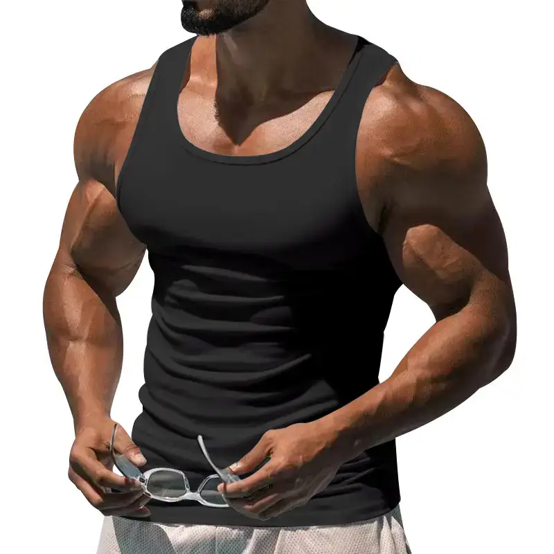 2023 Men's Black I-Shaped Summer Fitness Vest — feature 14