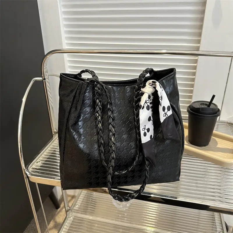 Black Silk Scarf Tote Bag 2023 Summer New Western Style - Image 4
