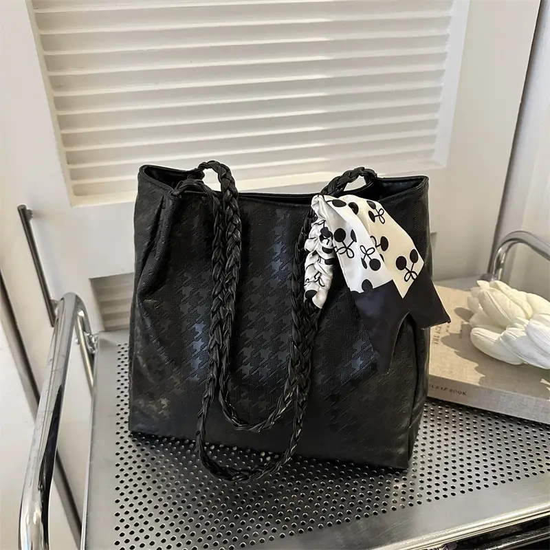 Black Silk Scarf Tote Bag 2023 Summer New Western Style - Image 5