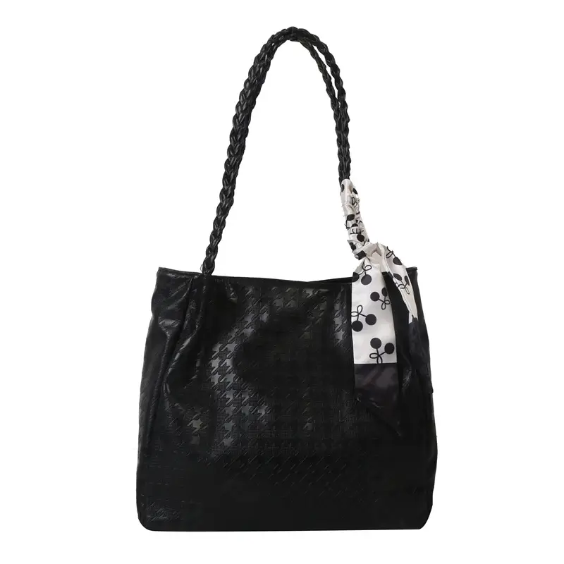 Black Silk Scarf Tote Bag 2023 Summer New Western Style - Image 8