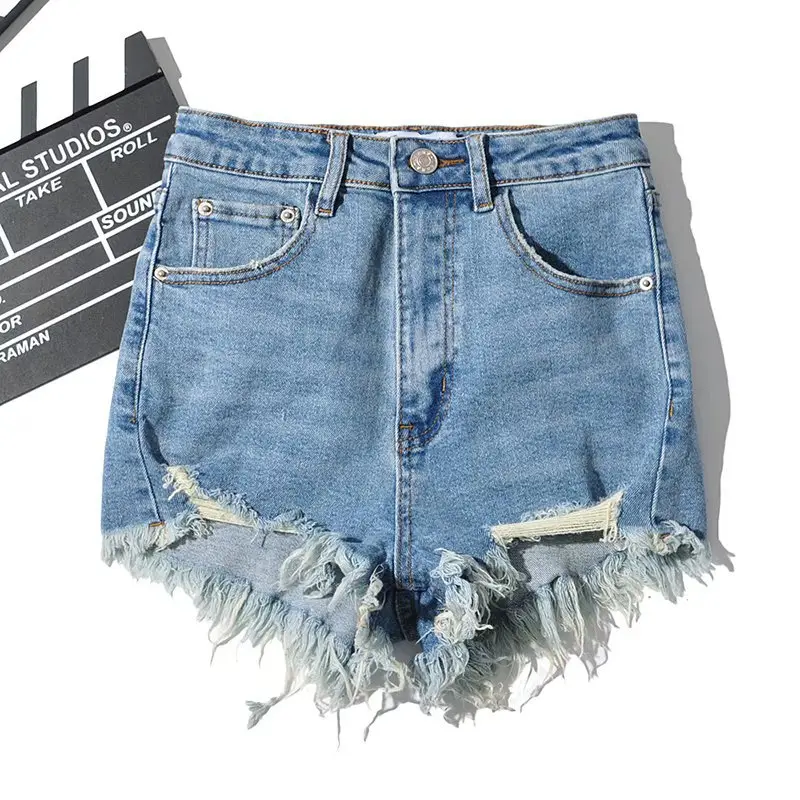 Hot Girl Stretch Rag Shorts Blue Denim Casual - Image 3