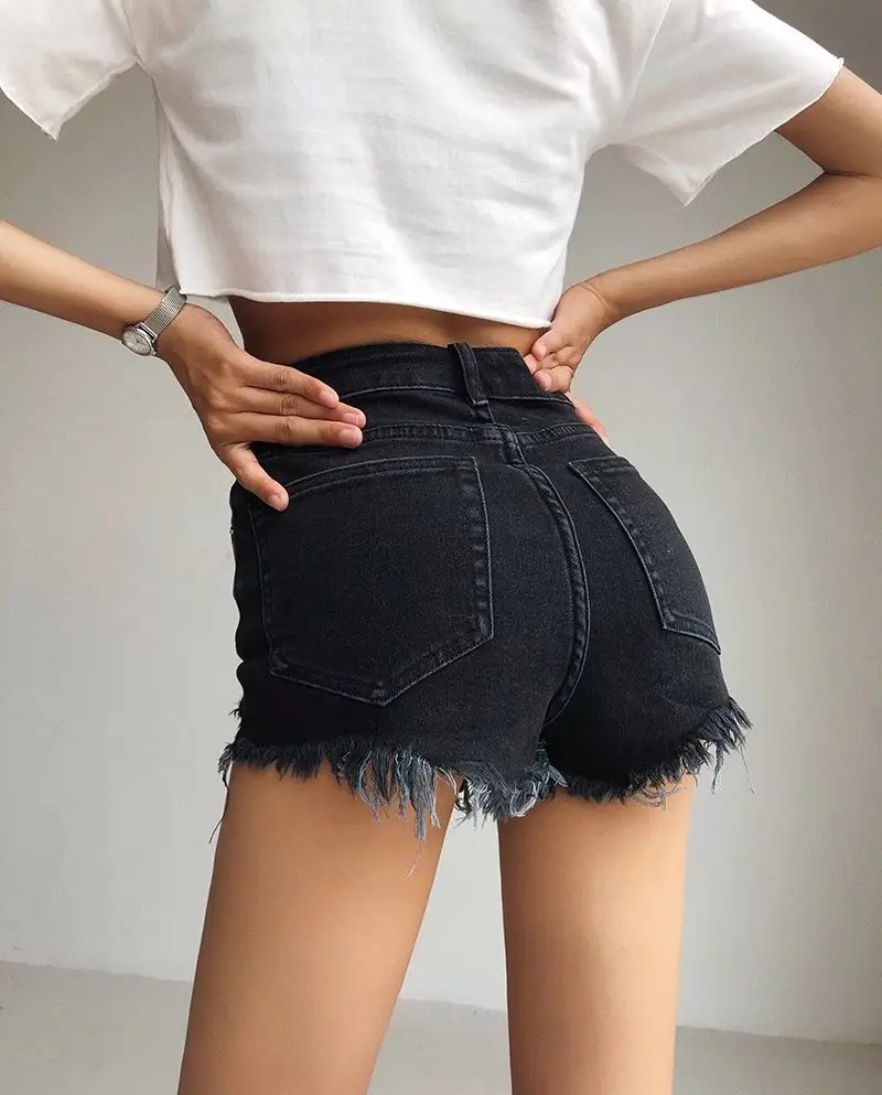 Hot Girl Stretch Rag Shorts Blue Denim Casual — feature 3