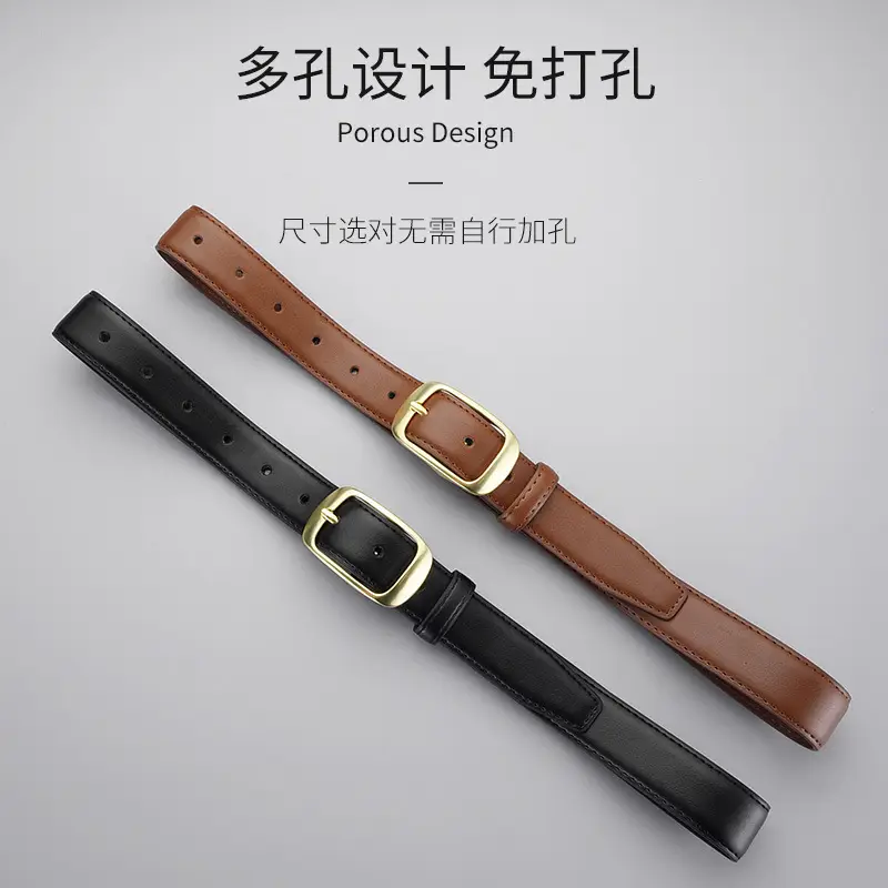 Women's Black Pin Buckle Belt Real Cowhide - Image 3