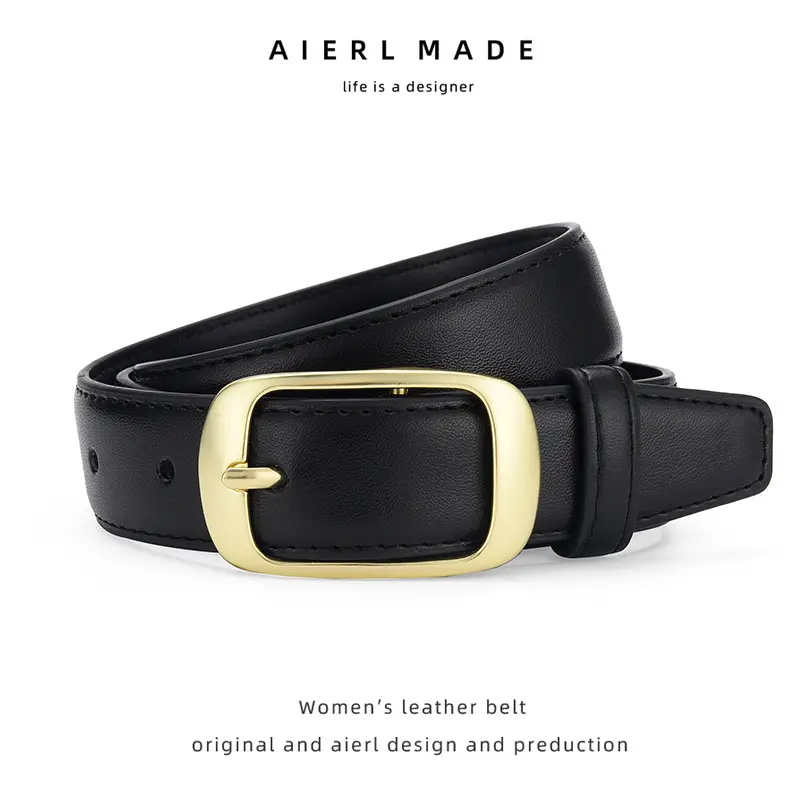 Women's Black Pin Buckle Belt Real Cowhide - Image 5