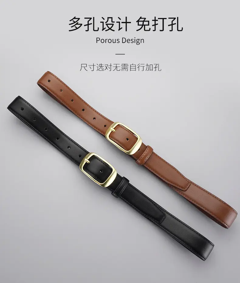 Women's Black Pin Buckle Belt Real Cowhide — feature 10