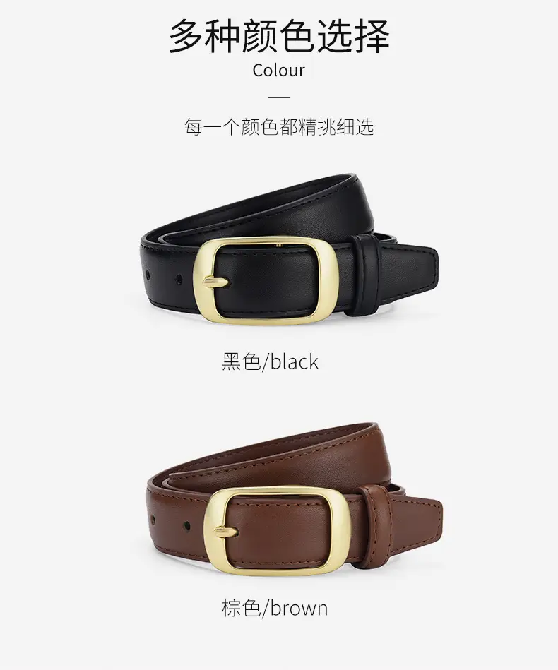 Women's Black Pin Buckle Belt Real Cowhide — feature 12