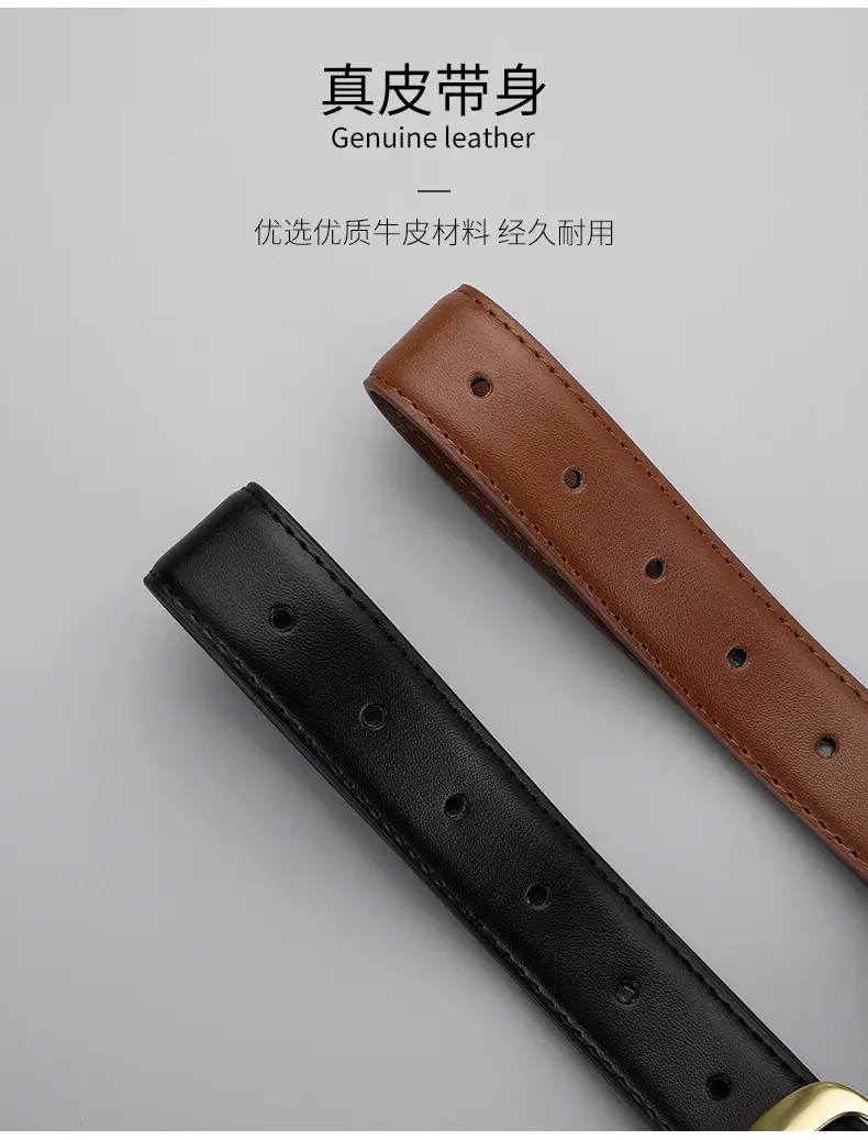 Women's Black Pin Buckle Belt Real Cowhide — feature 2
