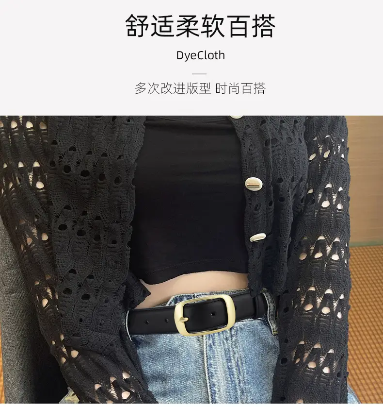 Women's Black Pin Buckle Belt Real Cowhide — feature 8