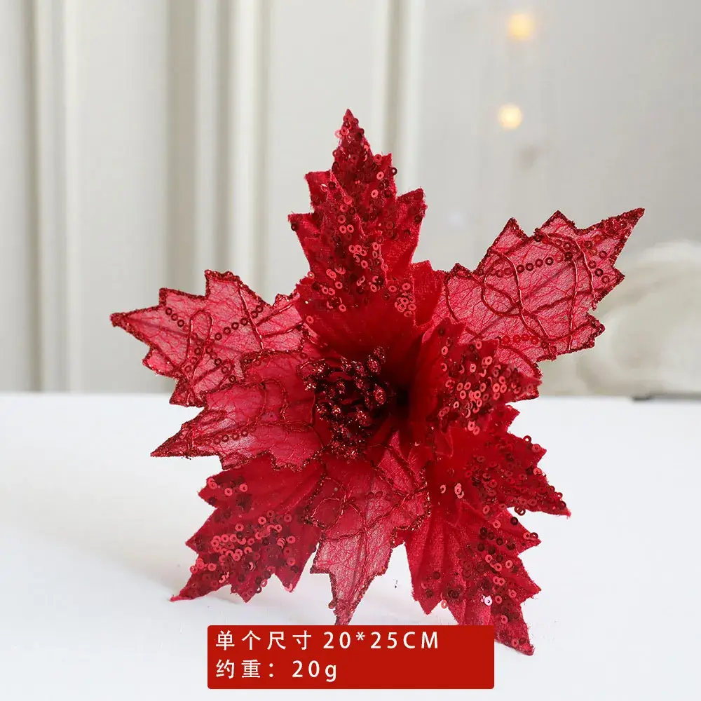 New Christmas Flower Decorations Gold White 3D Simulated - Image 2