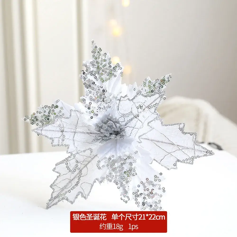 New Christmas Flower Decorations Gold White 3D Simulated - Image 6
