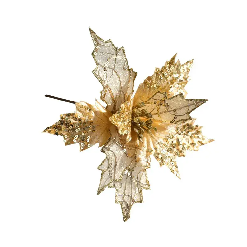 New Christmas Flower Decorations Gold White 3D Simulated - Image 7