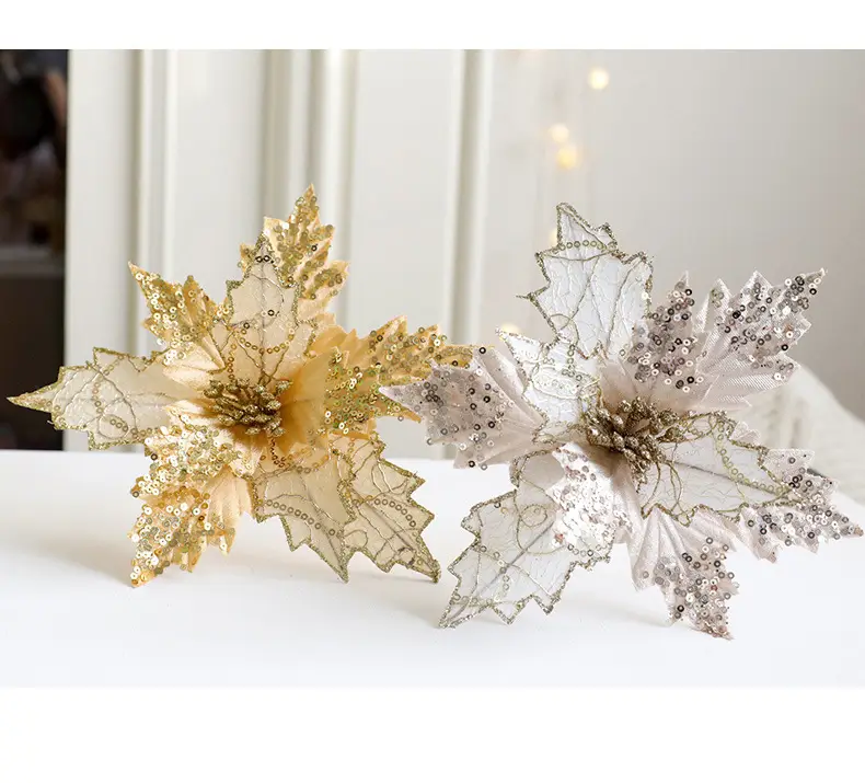 New Christmas Flower Decorations Gold White 3D Simulated — feature 5