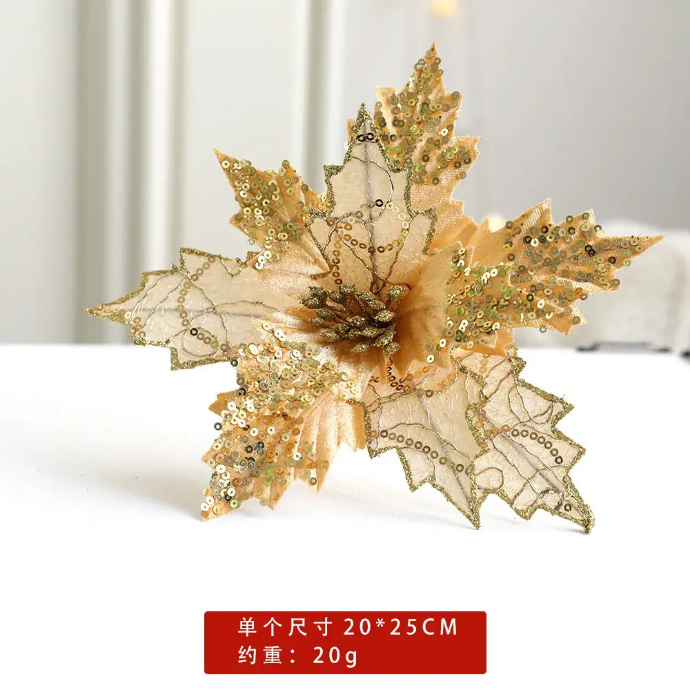 New Christmas Flower Decorations Gold White 3D Simulated - Image 3