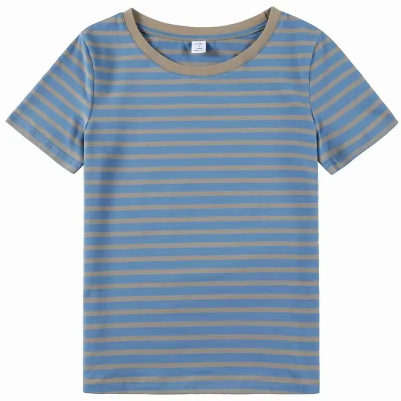 Pure Cotton Striped T-Shirt Blue Light Green Large
