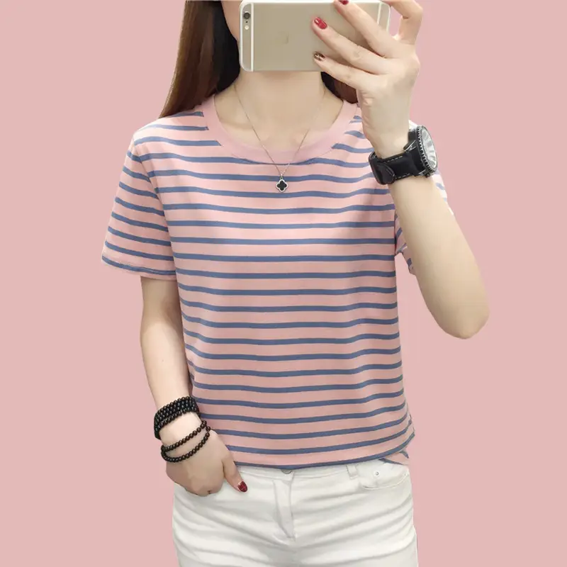 Pure Cotton Striped T-Shirt Blue Light Green Large — feature 11