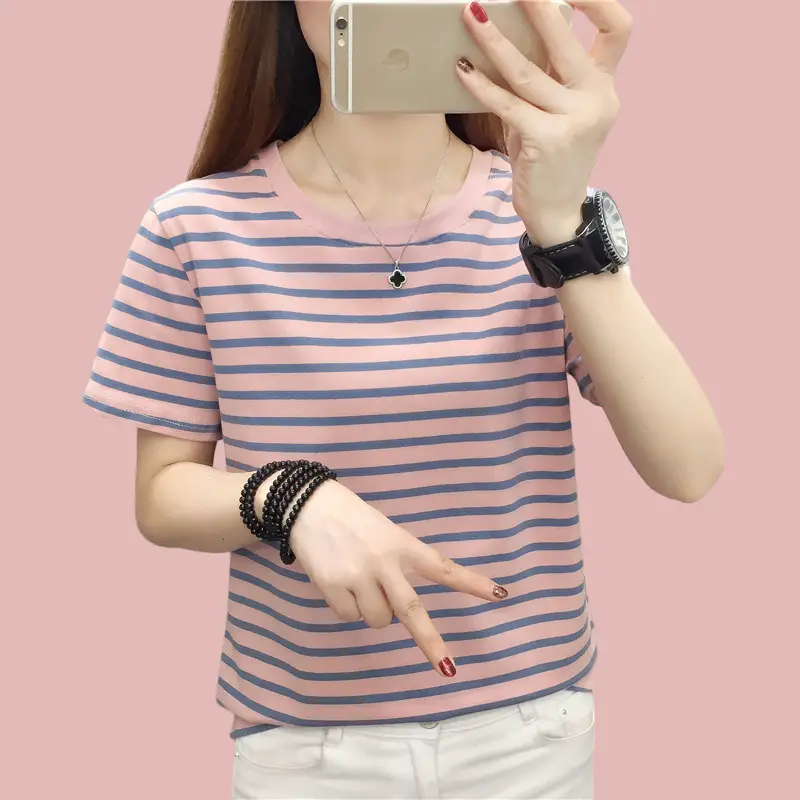 Pure Cotton Striped T-Shirt Blue Light Green Large — feature 12