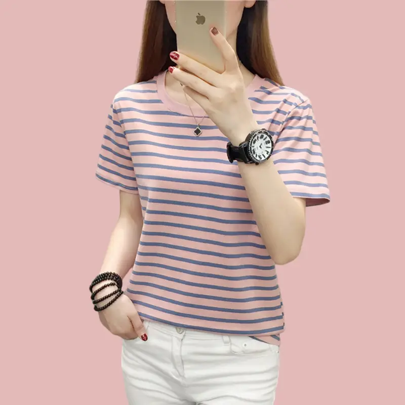 Pure Cotton Striped T-Shirt Blue Light Green Large — feature 13