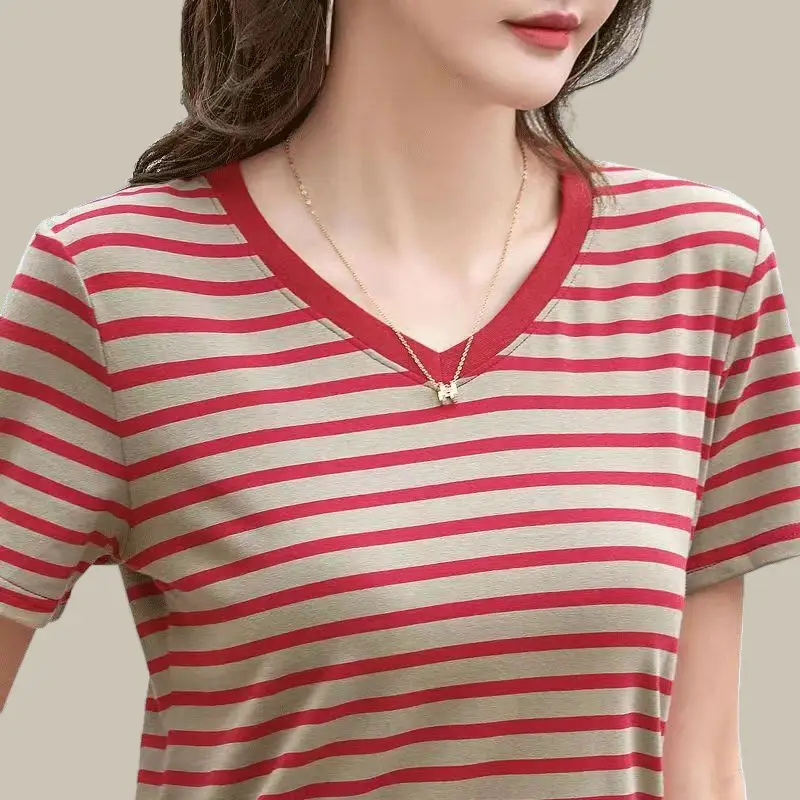 Pure Cotton Striped T-Shirt Blue Light Green Large — feature 18