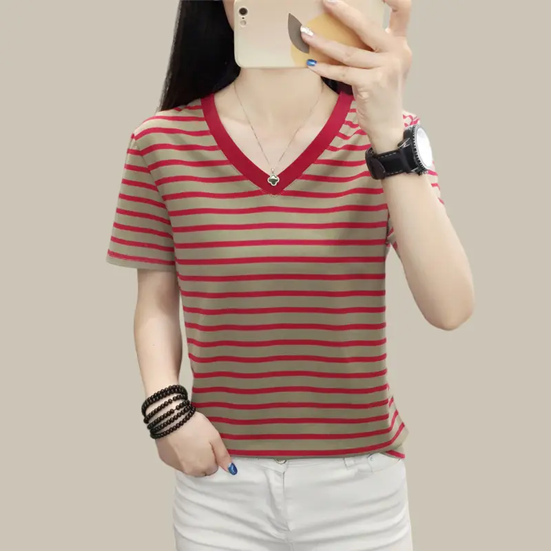 Pure Cotton Striped T-Shirt Blue Light Green Large — feature 19