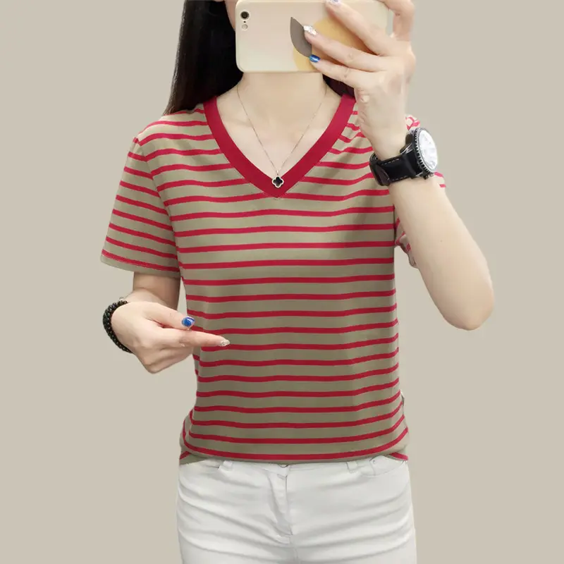 Pure Cotton Striped T-Shirt Blue Light Green Large — feature 20