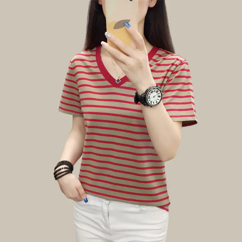 Pure Cotton Striped T-Shirt Blue Light Green Large — feature 21