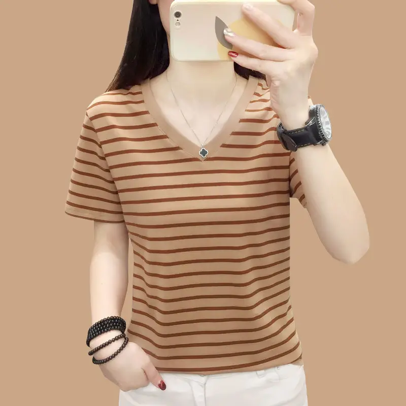 Pure Cotton Striped T-Shirt Blue Light Green Large — feature 26