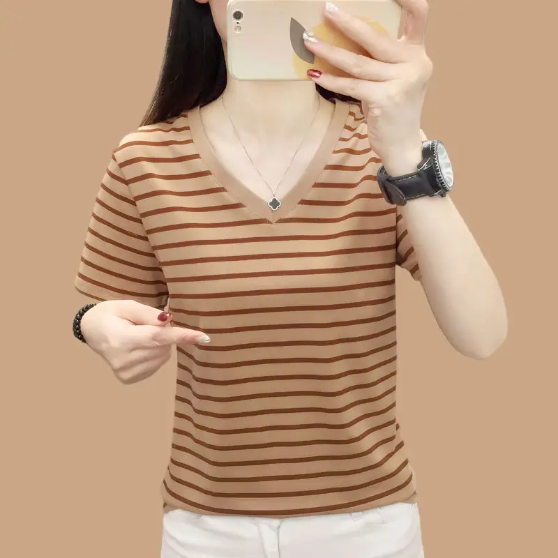 Pure Cotton Striped T-Shirt Blue Light Green Large — feature 27