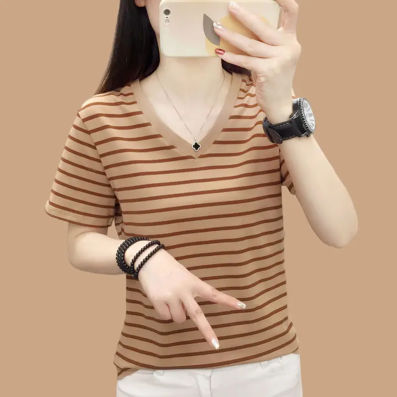 Pure Cotton Striped T-Shirt Blue Light Green Large — feature 28