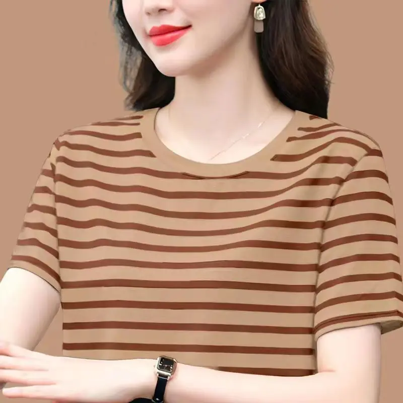 Pure Cotton Striped T-Shirt Blue Light Green Large