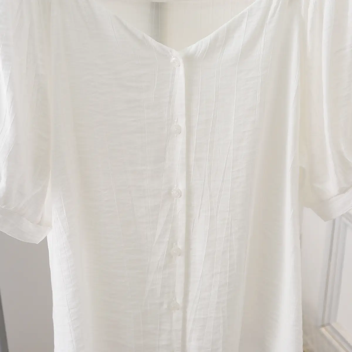 White V-Neck Short Sleeve Women's Shirt Plus Size