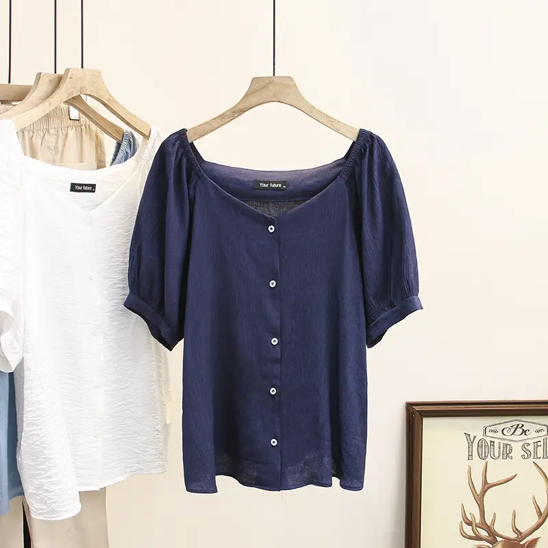 White V-Neck Short Sleeve Women's Shirt Plus Size