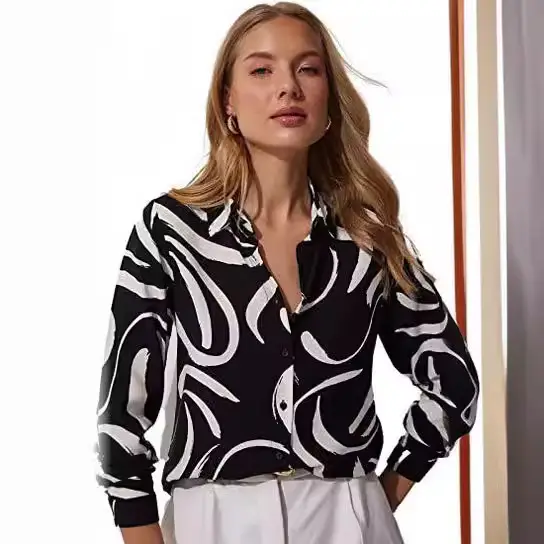 2025 Women's Long Sleeve Button-Up Shirt with Elegant Print - Image 11
