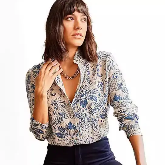 2025 Women's Long Sleeve Button-Up Shirt with Elegant Print - Image 13