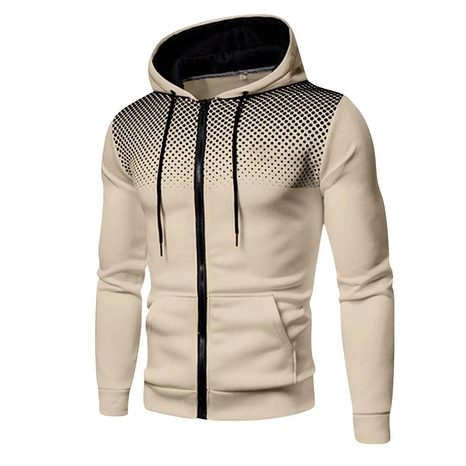 Blue Men's Hooded Sweatshirt with Red Zip Front