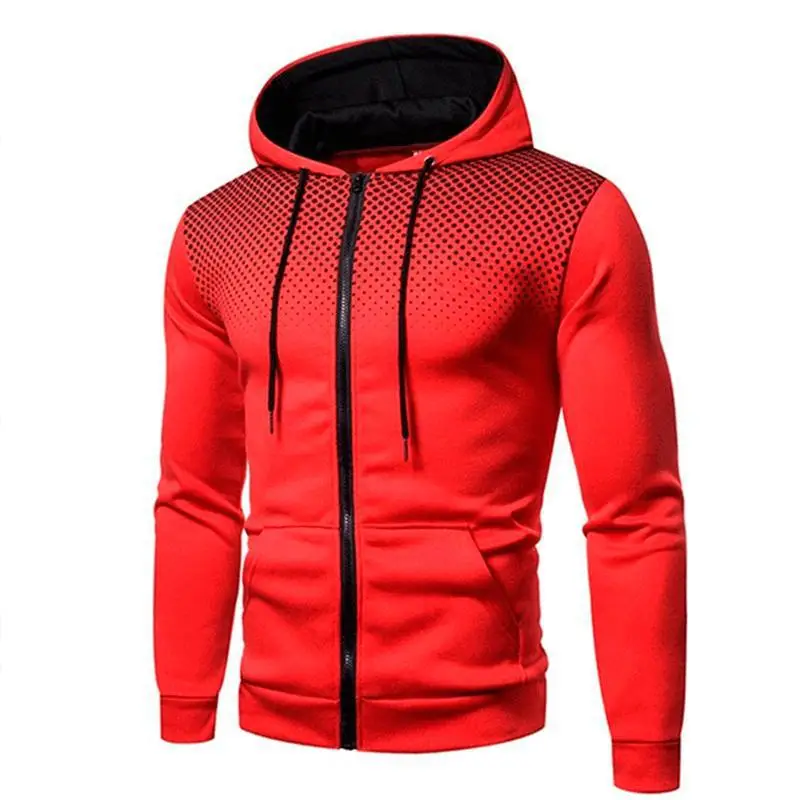 Blue Men's Hooded Sweatshirt with Red Zip Front