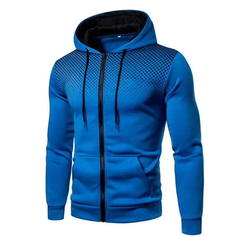 Blue Men's Hooded Sweatshirt with Red Zip Front