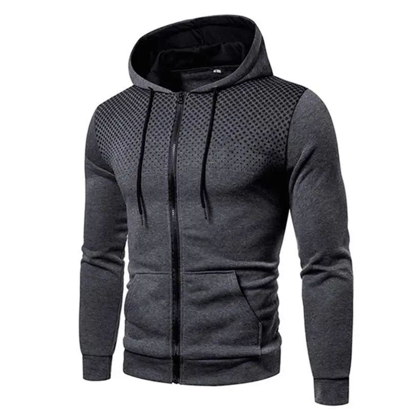 Blue Men's Hooded Sweatshirt with Red Zip Front