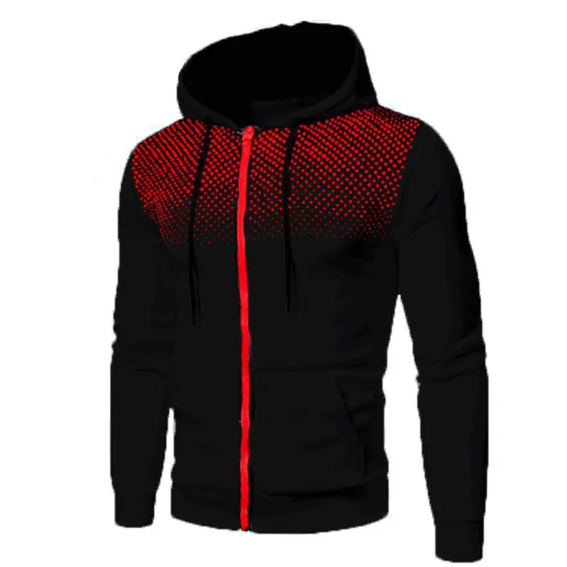 Blue Men's Hooded Sweatshirt with Red Zip Front — feature 6