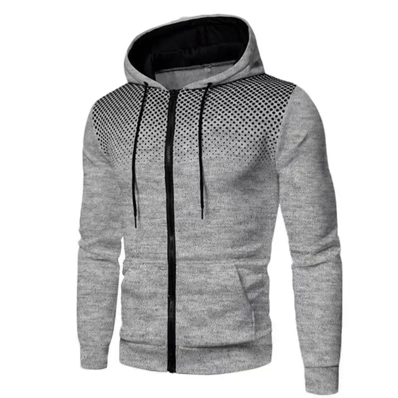 Blue Men's Hooded Sweatshirt with Red Zip Front