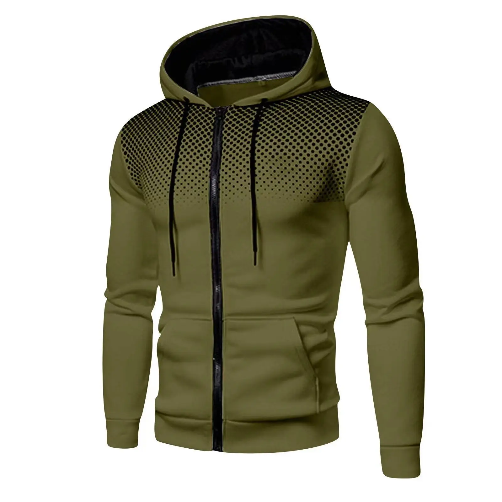 Blue Men's Hooded Sweatshirt with Red Zip Front