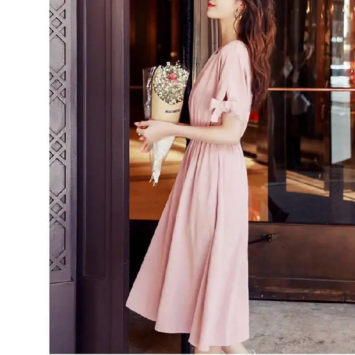 Women's Pink French Dress 2023 Summer Slim Fit